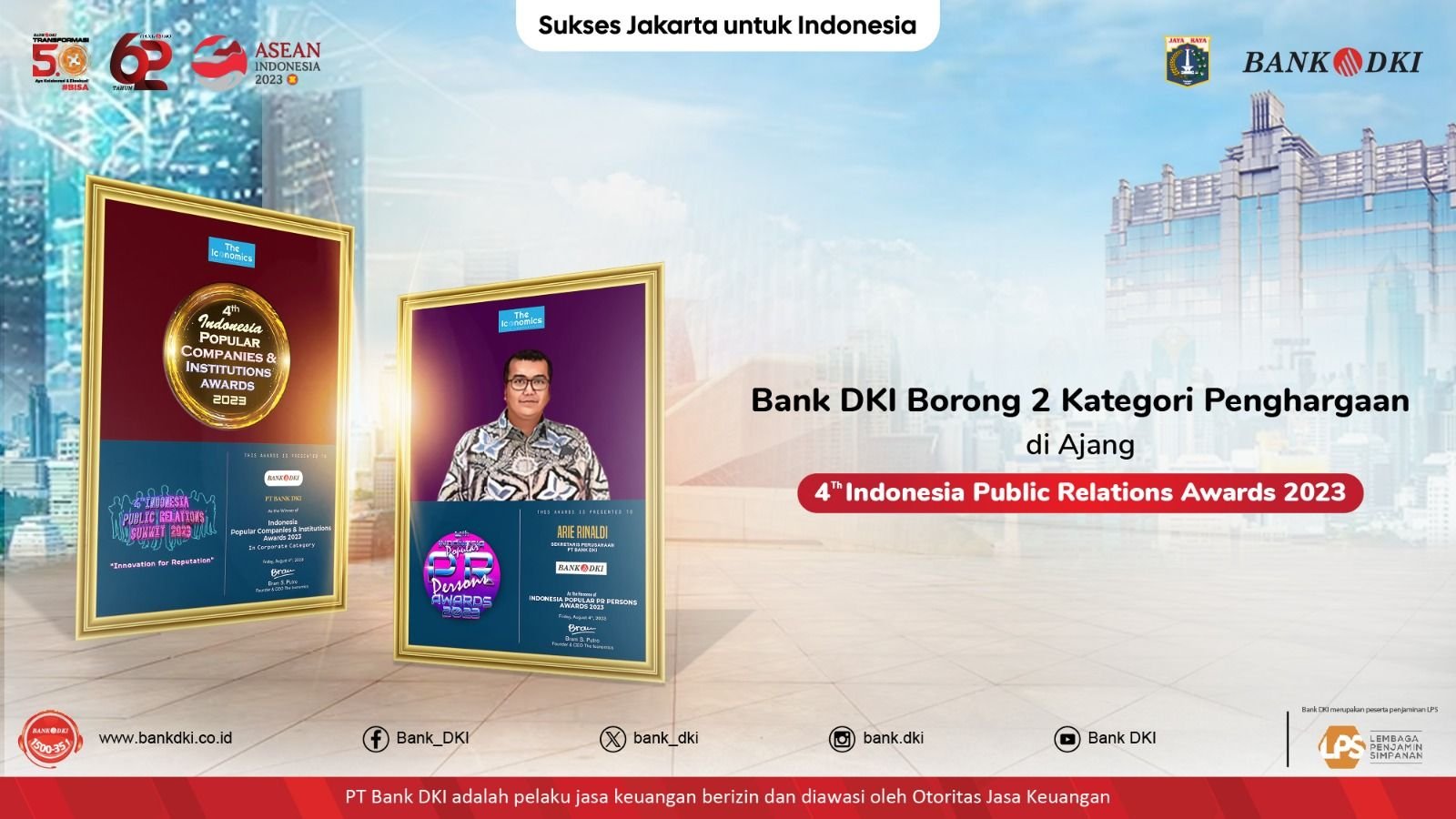 Increasingly Popular, Bank DKI Wins 2 Award Categories at the 4th Indonesia Public Relations Awards 2023