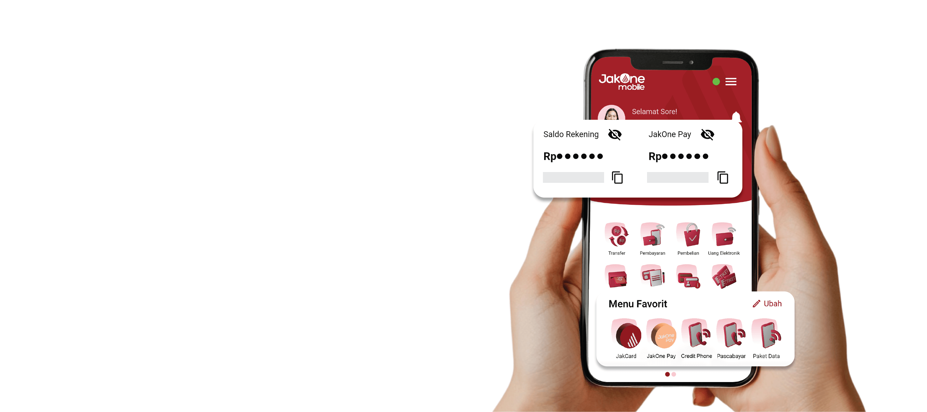 Payments, transactions, and investments, all integrated within JakOne Mobile