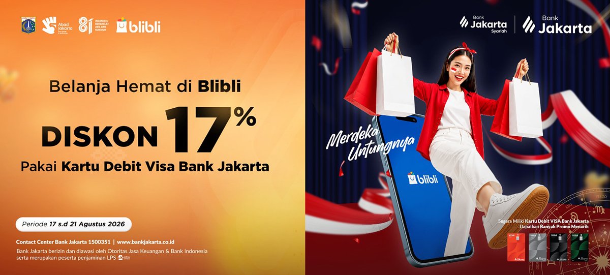    Save More Shopping on Blibli with 17% Off  Pay with Your Bank Jakarta Visa Debit Card 