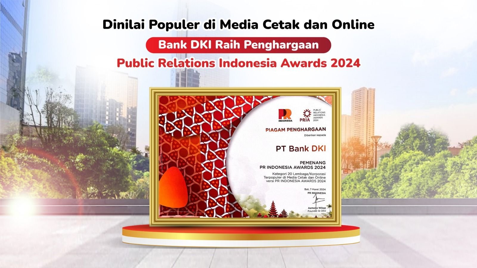 Considered Popular in Print and Online Media, Bank DKI Wins the 2024 Public Relations Indonesia Awards