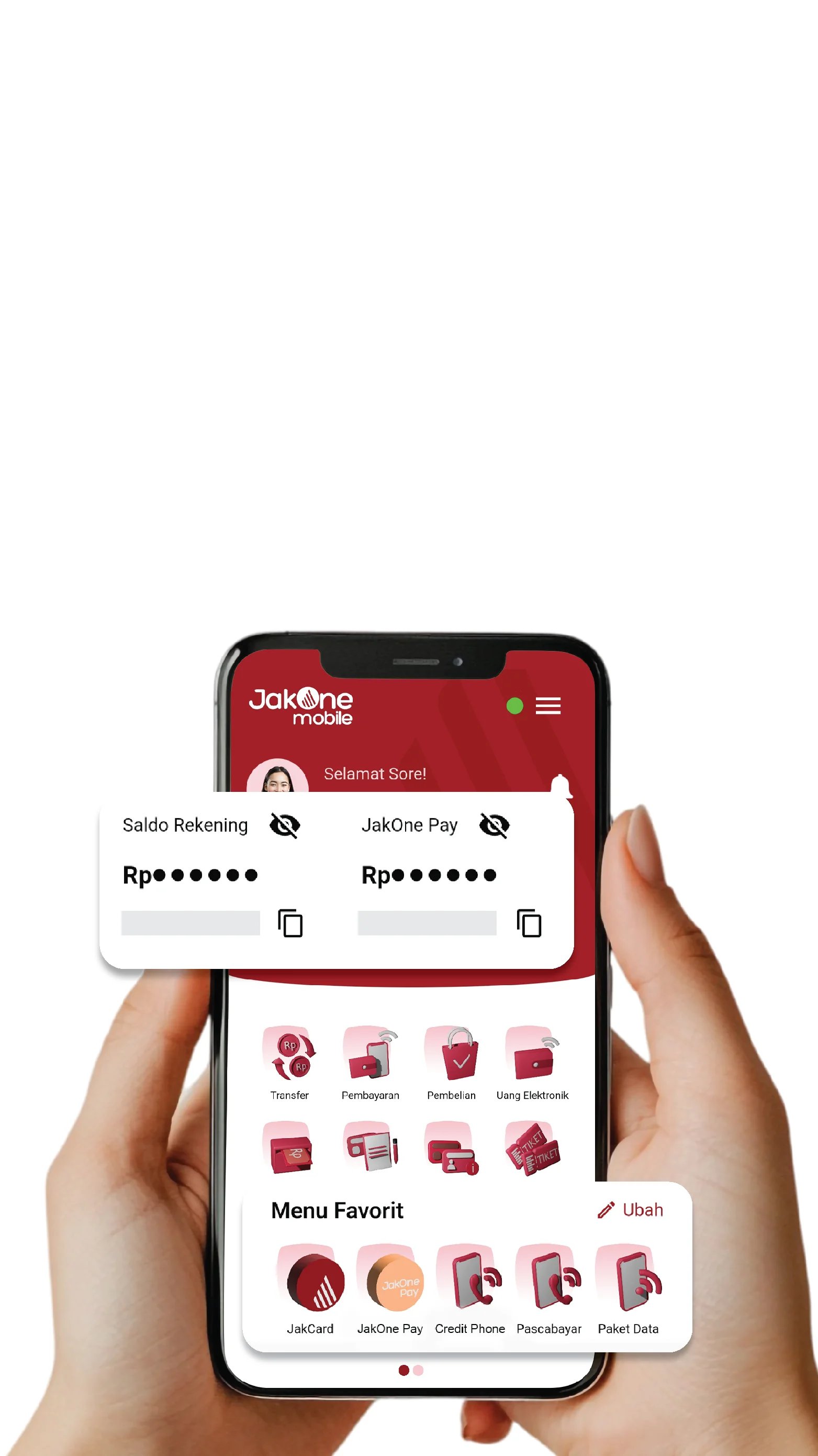 Payments, transactions, and investments, all integrated within JakOne Mobile